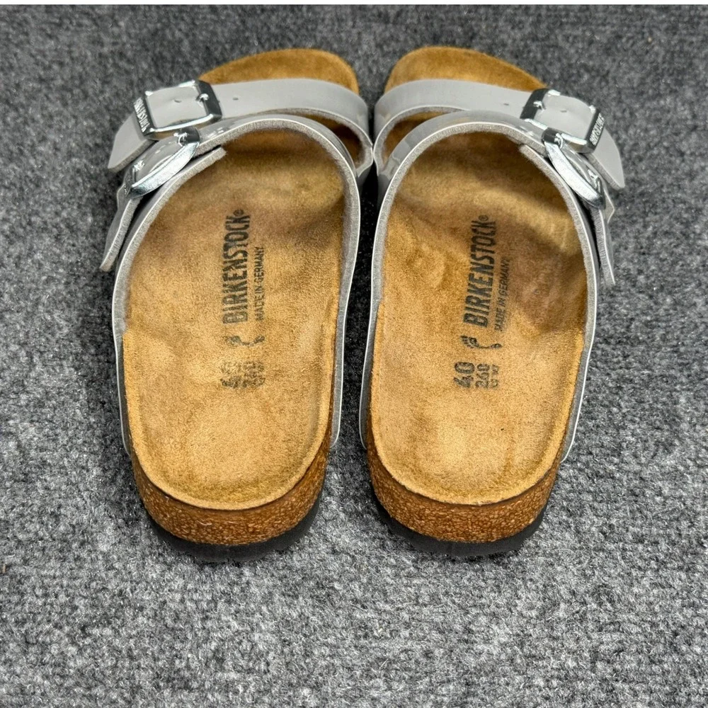 Birkenstock‎ Arizona Slide Sandals Women's 9 Grey Patent Leather Slip On Buckle